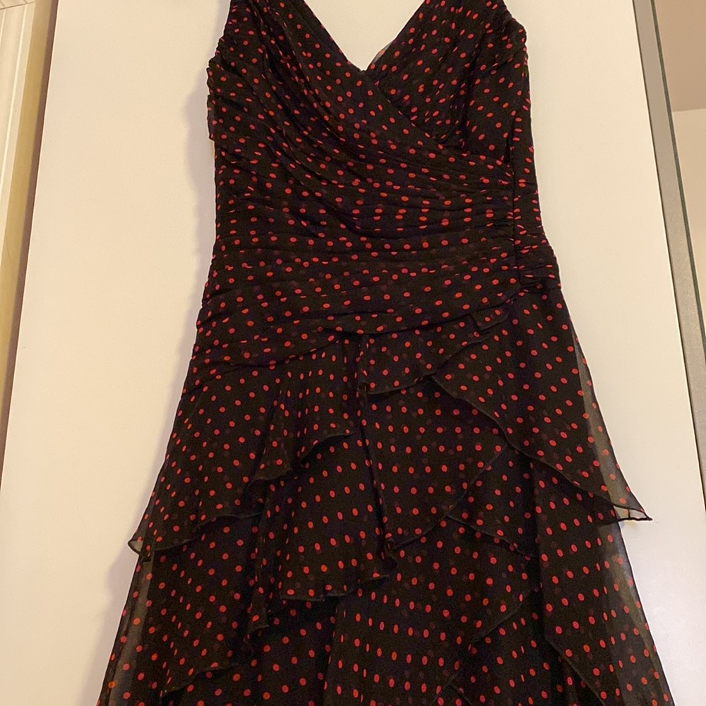 Tadashi Shoji Black Silk Dress with Red Polka Dots in 4P